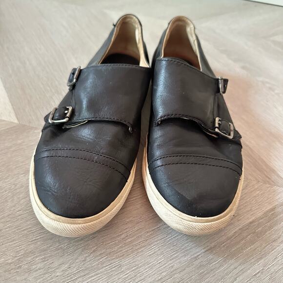 Frye Mindy Double Monk Strap Black Leather Slip-On Sneakers Shoes Size 7.5 - Picture 3 of 10